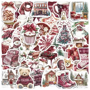Burgundy Christmas Graffiti Stickers Waterproof Decal For Laptop Skateboard Guitar Journaling Holiday Decor