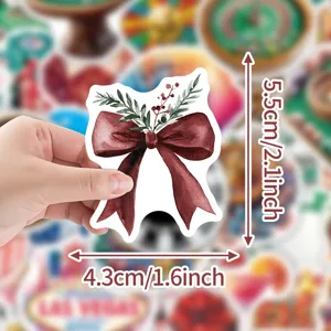 Waterproof wine red Christmas bow sticker, decorative decal for journal, guitar and skateboard.