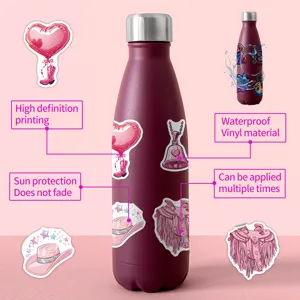 Pink cowgirl graffiti stickers set, cute aesthetic waterproof vinyl decals for water bottles.