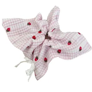 Dolce elastico per capelli quadrato a quadri rosa con fragole e fiocco in pizzo donna.