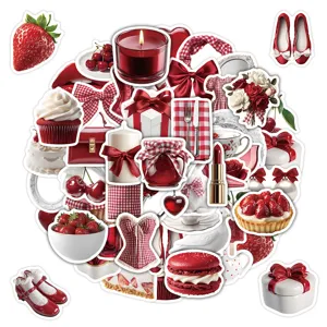 50pcs Red Plaid Aesthetic Stickers Waterproof Vinyl Decals for Phone Journal DIY Crafts