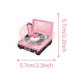 Pink cowgirl boot record player cute aesthetic vinyl sticker for DIY decor main view