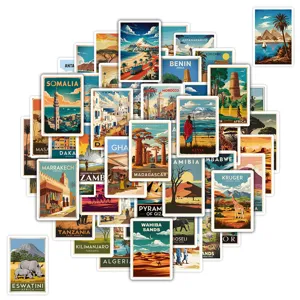 50 Pcs African Travel Vintage Posters Stickers Waterproof Vinyl Decals for Laptop Luggage Water Bottle