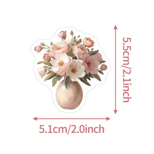 Pink floral vase sticker waterproof DIY decor decal for phone water bottle 5.5x5.1cm
