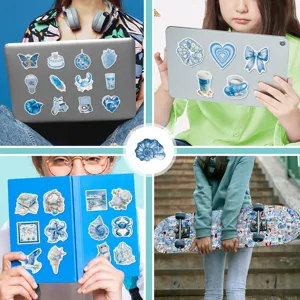 Blue aesthetic coastal waterproof stickers set for laptop water bottle skateboard deco