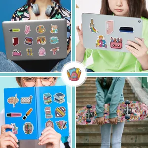 Cute back to school stationery waterproof graffiti stickers for laptop and water bottle decor 50pcs