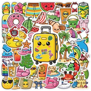50pcs Summer Cartoon Cute Waterproof Vinyl Stickers for Water Bottle Laptop Luggage