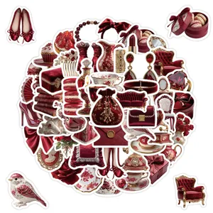Red vintage aesthetic stickers waterproof sticker pack for phone decoration 50 pcs set