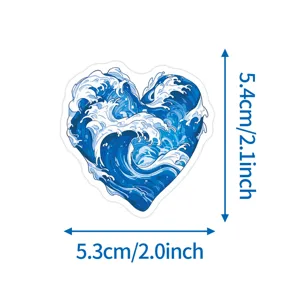 Waterproof blue wave heart sticker for water bottle, luggage, and laptop decoration.