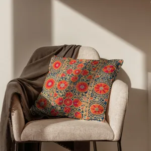 Türkisches vintage geometrisches dekokissen detailansicht, stilvoller akzent für bett.