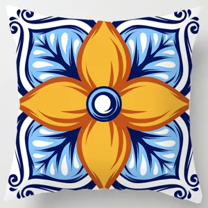 Detail view of a Nordic geometric ethnic floral throw pillowcase with vibrant tile pattern.