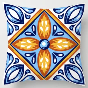 Mediterranean geometric tile pattern throw pillow cover, exquisite sofa cushion detail design.