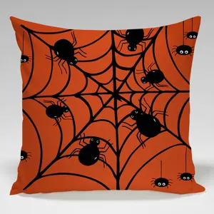 Federa per cuscino Halloween con ragnatela, copricuscino arancione e nero per divano.