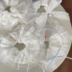 Elegante Spitze Schleife Haargummis Süßer Stoff Haargummi Weiß Blau Beige Pferdeschwanz Halter Elegante Haarschmuck Für Frauen
