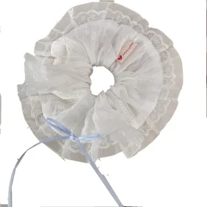 Weißer spitzen haarring mit süßem blauen schleifenband, mehrlagiges netz haarzubehör.