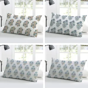 Federa per Cuscino Decorativa Senza Anima per Divano da Soggiorno e Letto in Lino Bianco con Motivo Floreale Botanico