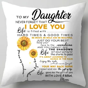 Letter to daughter sunflower throw pillow case, soft peach skin cushion cover for sofa home.