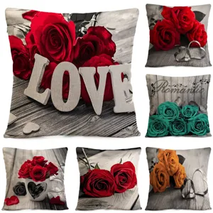 Vintage Schwarz-Weiß Rote Rose Kissenbezug Romantisches Geschenk Wohnzimmer Sofa Quadratisch Kissenhülle