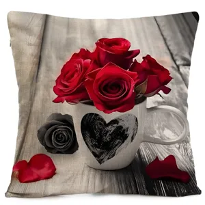 Vintage roter Rosen schwarzer Kissenbezug Leinen Sofakissen Wohnzimmer Dekoration Geschenk