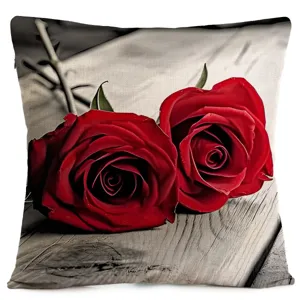 Quadratischer Kissenbezug mit roten Rosen im Vintage Holzdesign dekoratives Sofakissen