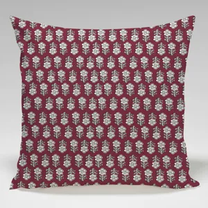 Red floral throw pillow cover, vintage block print decorative cushion case for sofa bedroom