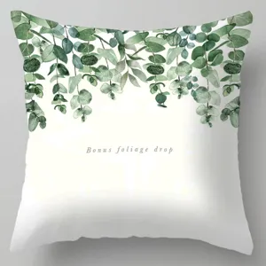 Linnen kussenhoes met eucalyptus bladprint decoratieve vierkante kussensloop voor de bank