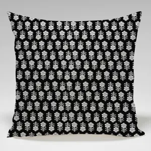 Black white floral print square cushion cover for home decor living room sofa bedroom bedside.