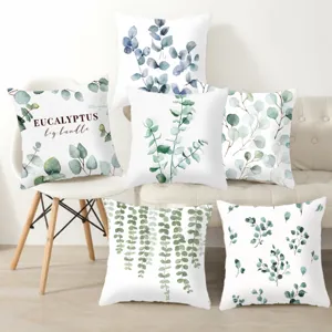 Groene Plantenbladeren Bedrukt Linnen Kussenhoes Modern Minimalistisch Decoratieve Vierkante Kussenhoes Voor Bank Thuis Kantoor