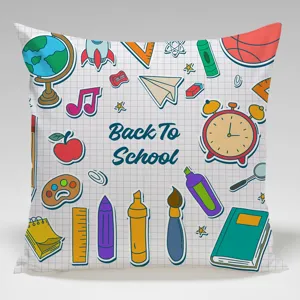 Cojín cuadrado estampado con material escolar decoración de vuelta al cole para sofá
