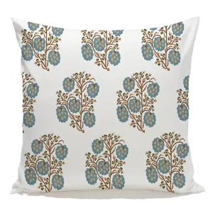 Floral pattern white linen throw pillow cover for living room bedroom square cushion