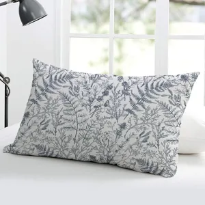 Botanical print decorative throw pillow cover, blue and white floral sketch bedroom pillow case.