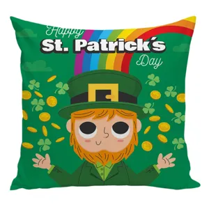 Fodera per cuscino di San Patrizio con design festivo di leprecauno, trifoglio e arcobaleno.