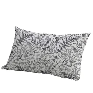 Botanical floral throw pillow cover, black and white fern sketch long cushion for home.