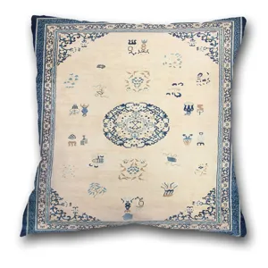 Vintage persischer Stil quadratischer Kissenbezug mit blauem geometrischem Muster Detail.