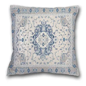 Detailaufnahme des vintage persischen geometrischen blauen Kissenbezugs Muster Textur.