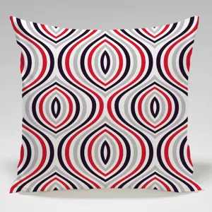 Vista dettagliata della federa quadrata con motivo geometrico ovale, stile di arredamento moderno.