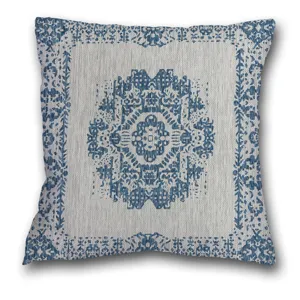 Vintage persischer geometrischer Kissenbezug, blau-weisse dekorative Sofakissenhuelle.