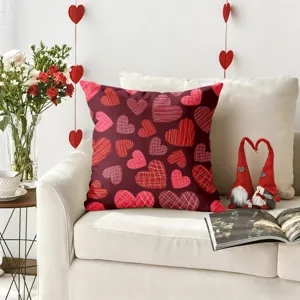 Housse de coussin décorative motif cœur rouge pour canapé chaleureux et chambre