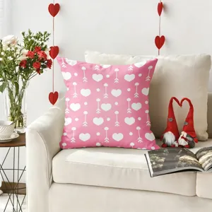 Housse de coussin rose de Saint Valentin avec motif de coeur blanc pour canape et lit