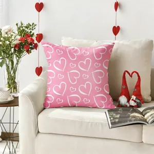 Housse de coussin rose avec motif de coeur, taie decorative douce pour canape, salon, lit.