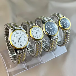 Freizeituhr Quarzuhr für Damen und Herren, elastisches Metallarmband, klare Ziffern, elegant.