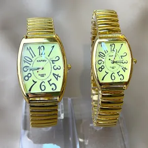 Gouden quartz horloge met stretchband, verlichte arabische cijfers, modieus casual horloge.