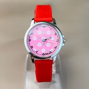 Kinder Quarzurh mit rotem Silikonarmband und rosa Blumen Zifferblatt fur Madchen Geschenk