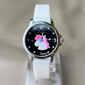 Kinder Silikon Quarzuhr mit süßem Einhorn Zifferblatt Design, ideales Geschenk für Schüler.