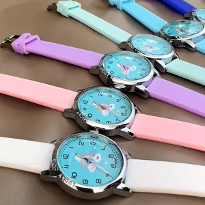 Bunte Kinderquarzuhr mit weichem Silikonarmband und niedlichem Regenbogen-Zifferblatt für Kinder.