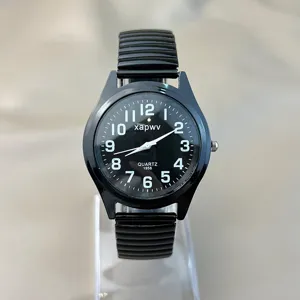Schwarze Quarzuhr mit flexiblem Metallarmband, schlichtes Freizeituhr Modell für den Alltag.