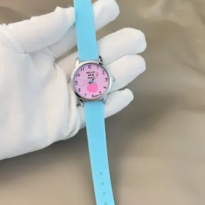 Kinder süße Pfirsich Quarz Uhr mit blauem Silikonarmband rosa Zifferblatt Kindersache