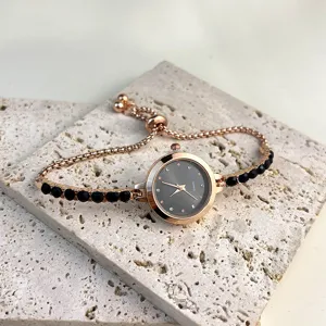 Fashion Women Bracelet Watch Alloy Case Colorful Rhinestone Elegant Quartz Watch Adjustable Slider Chain Link Wristwatch For Lady Jewelry