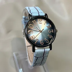 Reloj de Cuarzo para Mujer con Esfera de Sol Degradado Correa de Cuero de PU Caja de Aleación Reloj de Pulsera Analógico Casual