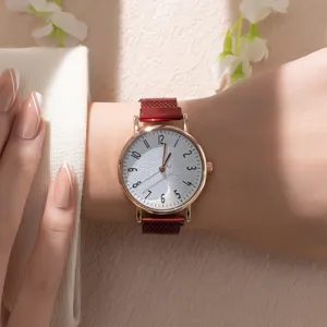 Minimalistische Damen Mode Quarzuhr Numerisch Texturiert Zifferblatt Mesh Magnetschließe Edelstahl Armband Lässige Armbanduhr Geschenk